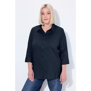 Ulla Popken Bubble Texture Solid Button Front Stretch Grey Blouse Plus Sz 20/22